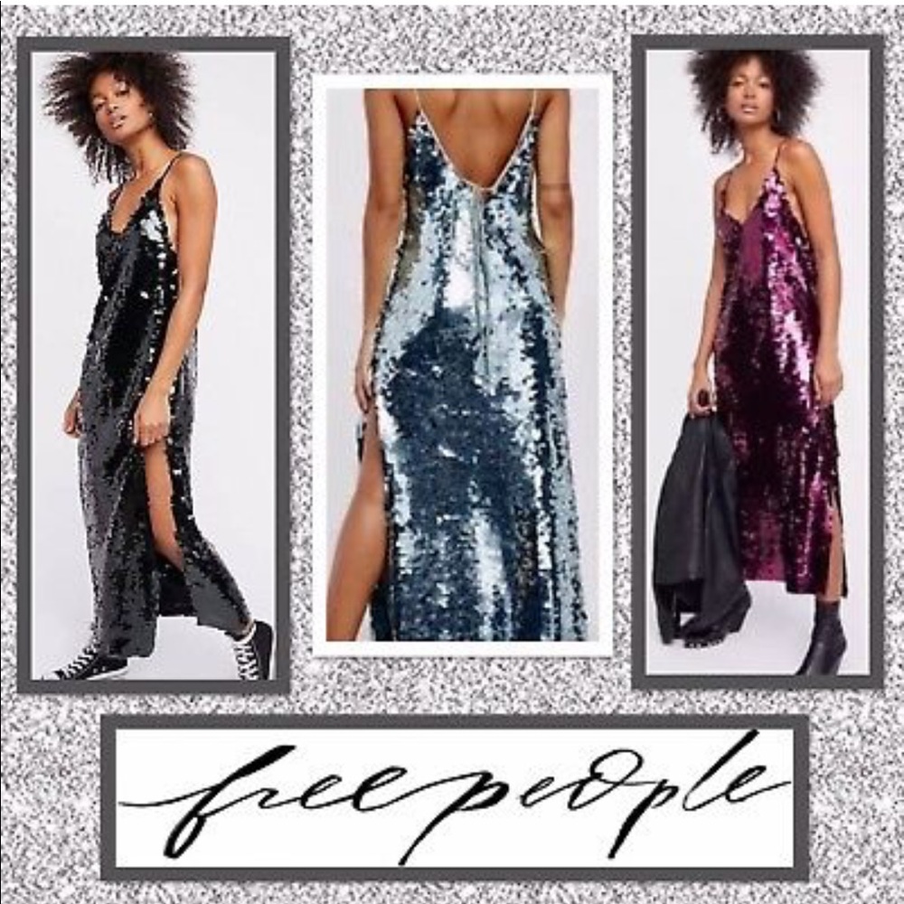 Free sequins high split dress